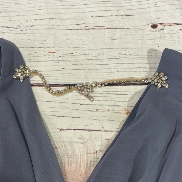 Jenny Packham Chiffon Rhinestone necklace Maxi Dress Gown Blue JP1005 NWT - Picture 10 of 11